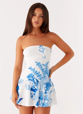 Mario Mini Dress - Blue Floral Print Youthful Style