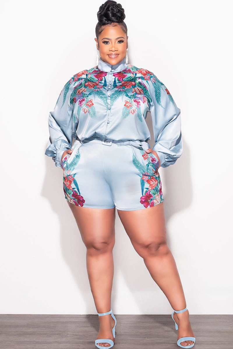 Final Sale Plus Size 2pc Short Set in Blue Multi-Color Neutral Style