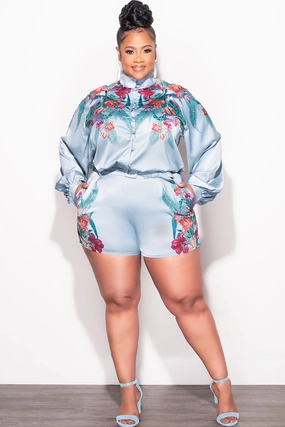 Final Sale Plus Size 2pc Short Set in Blue Multi-Color Neutral Style