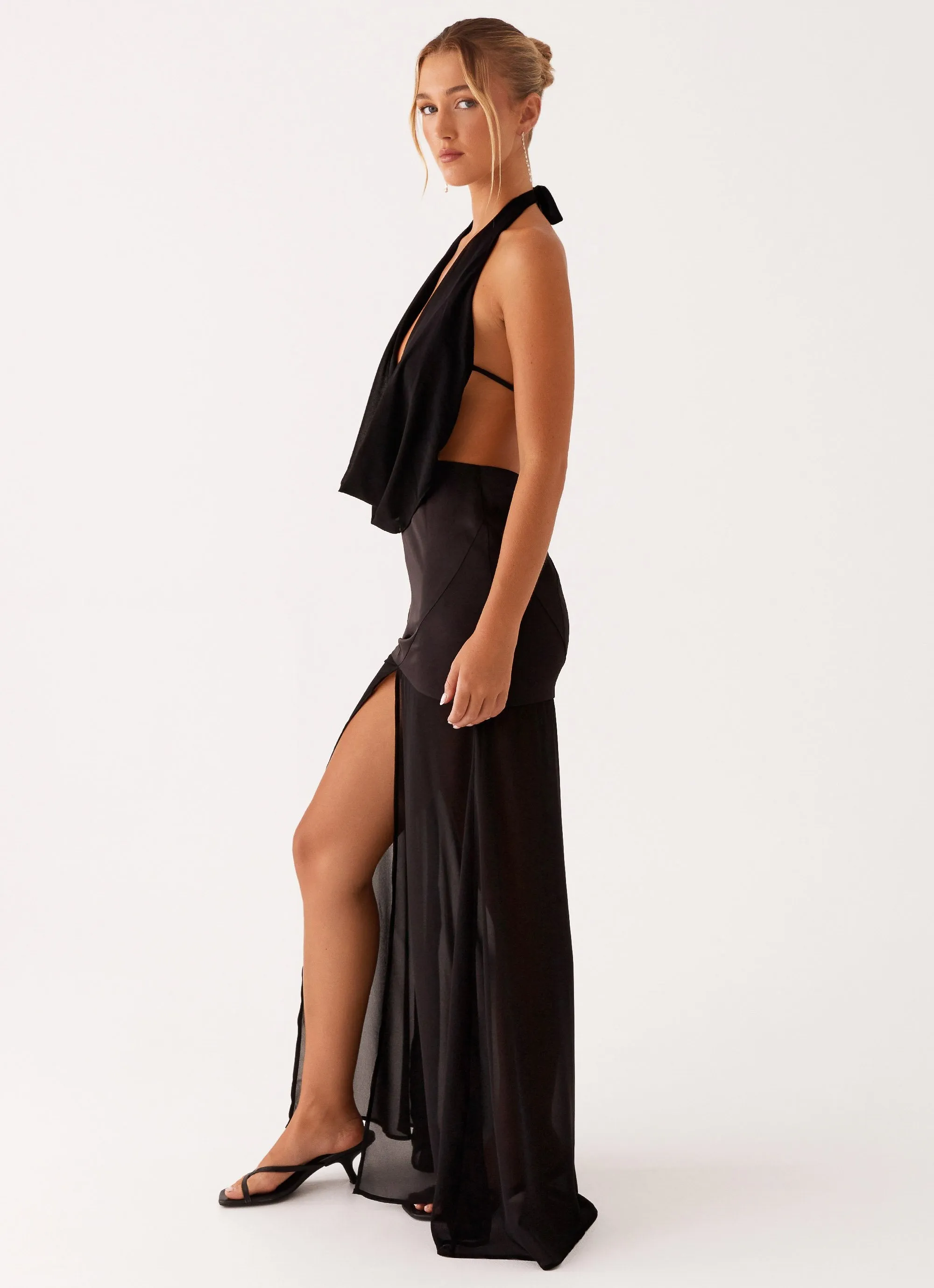Peplum-Style Fenella Maxi Dress - Black