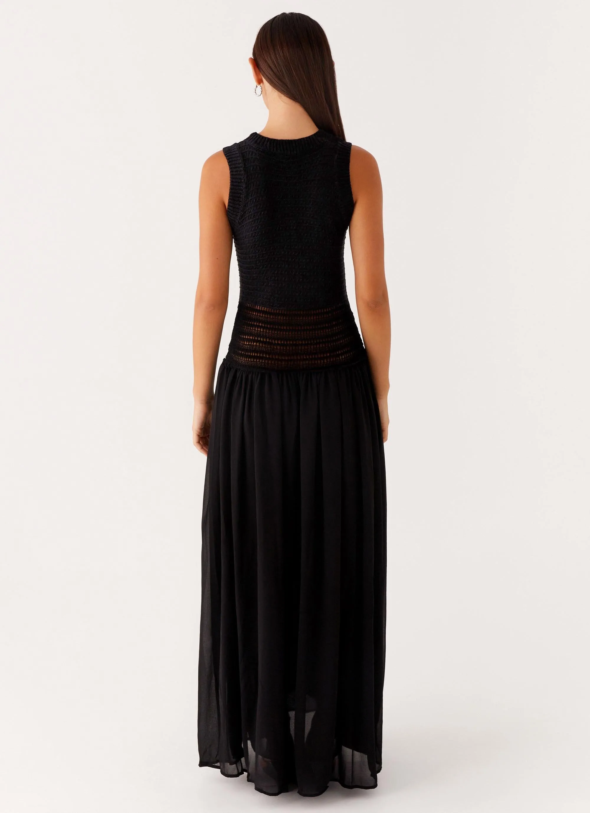Off Grid Crochet Maxi Dress - Black Easy Look