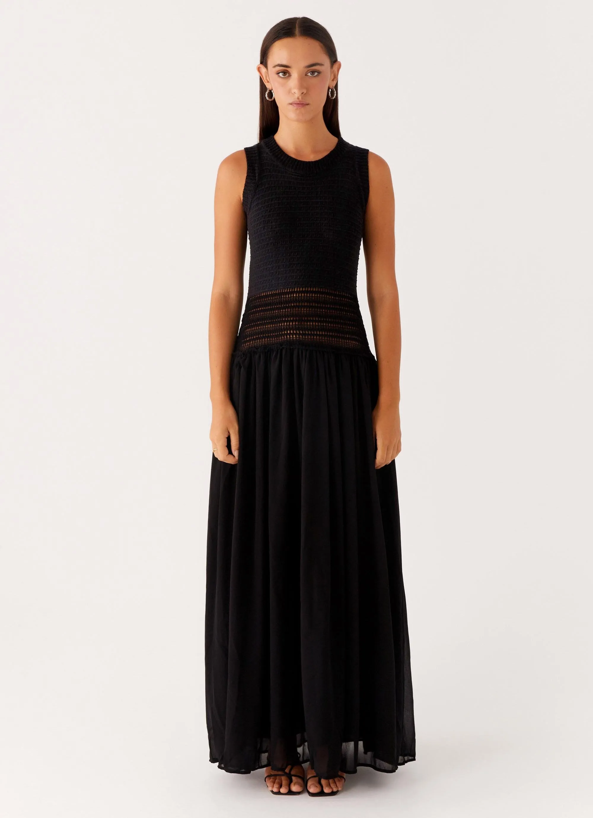 Off Grid Crochet Maxi Dress - Black Reversible-Style LightweightMaterial