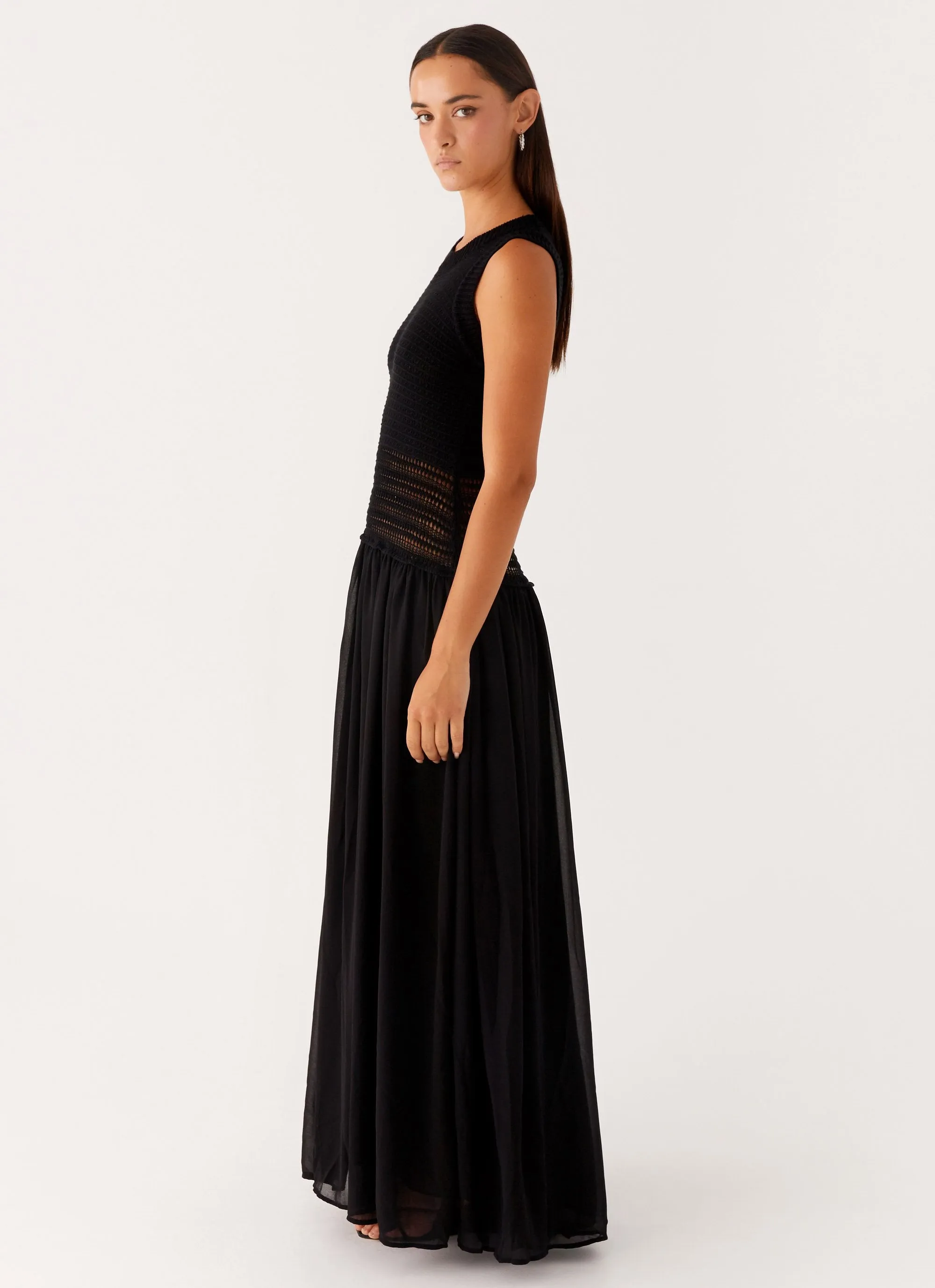 Tear-resistant Relax Feel Off Grid Crochet Maxi Dress - Black