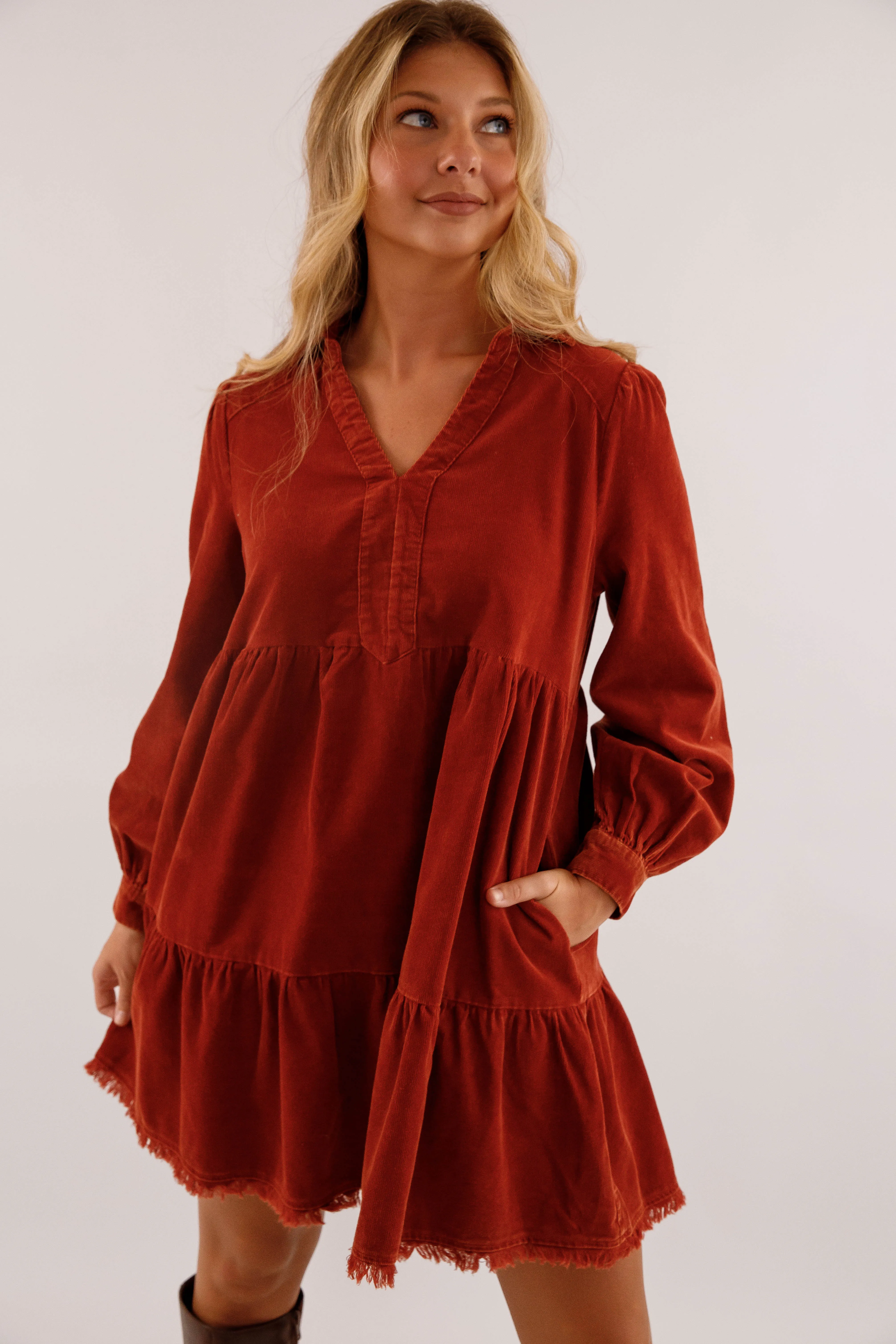 Hope of It All Dress-Rust Comfy and Cozy Casual Feel
