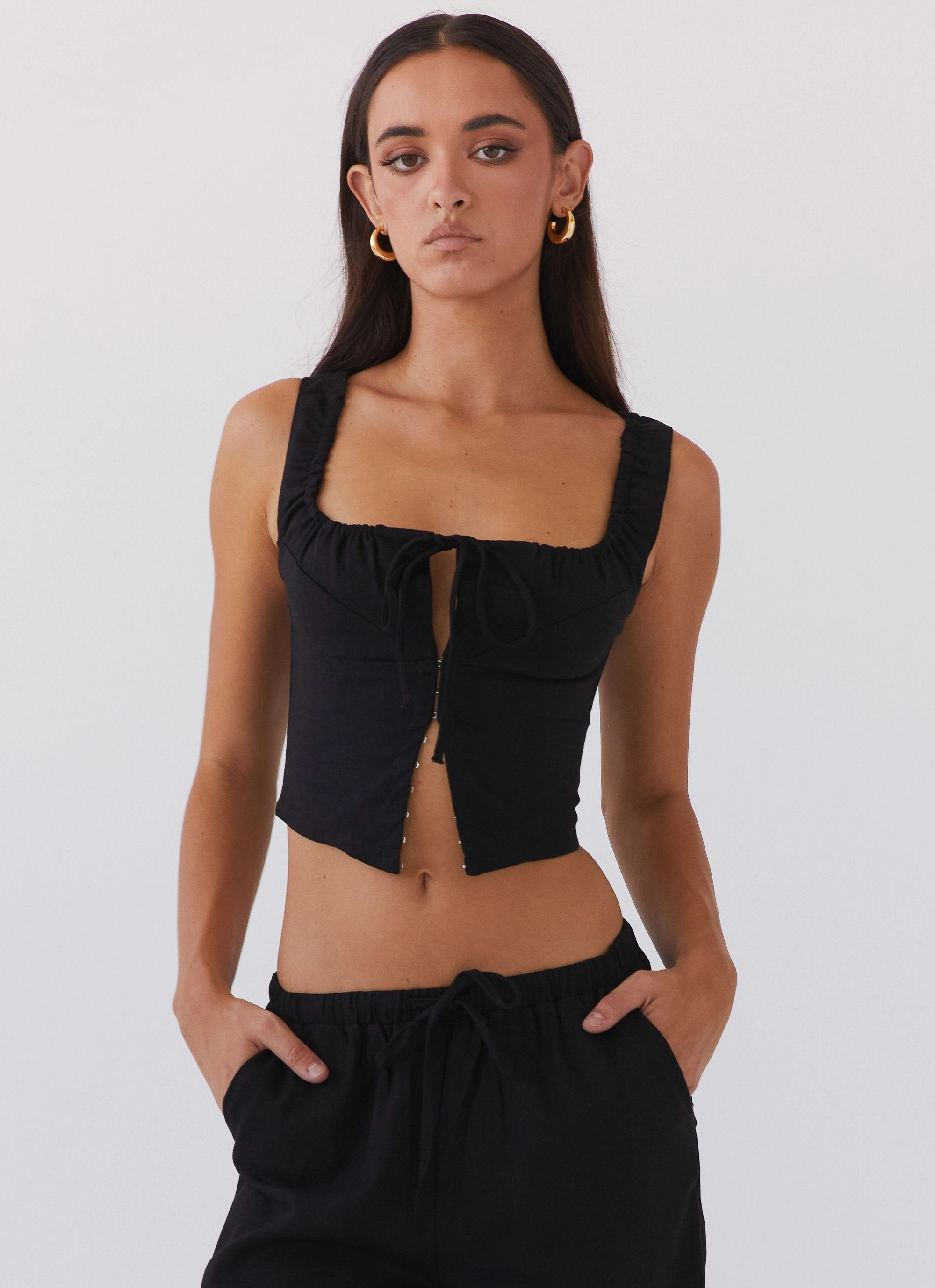 LowMaintenanceFabric Flexible Cuffs Take Me Away Corset Top - Black