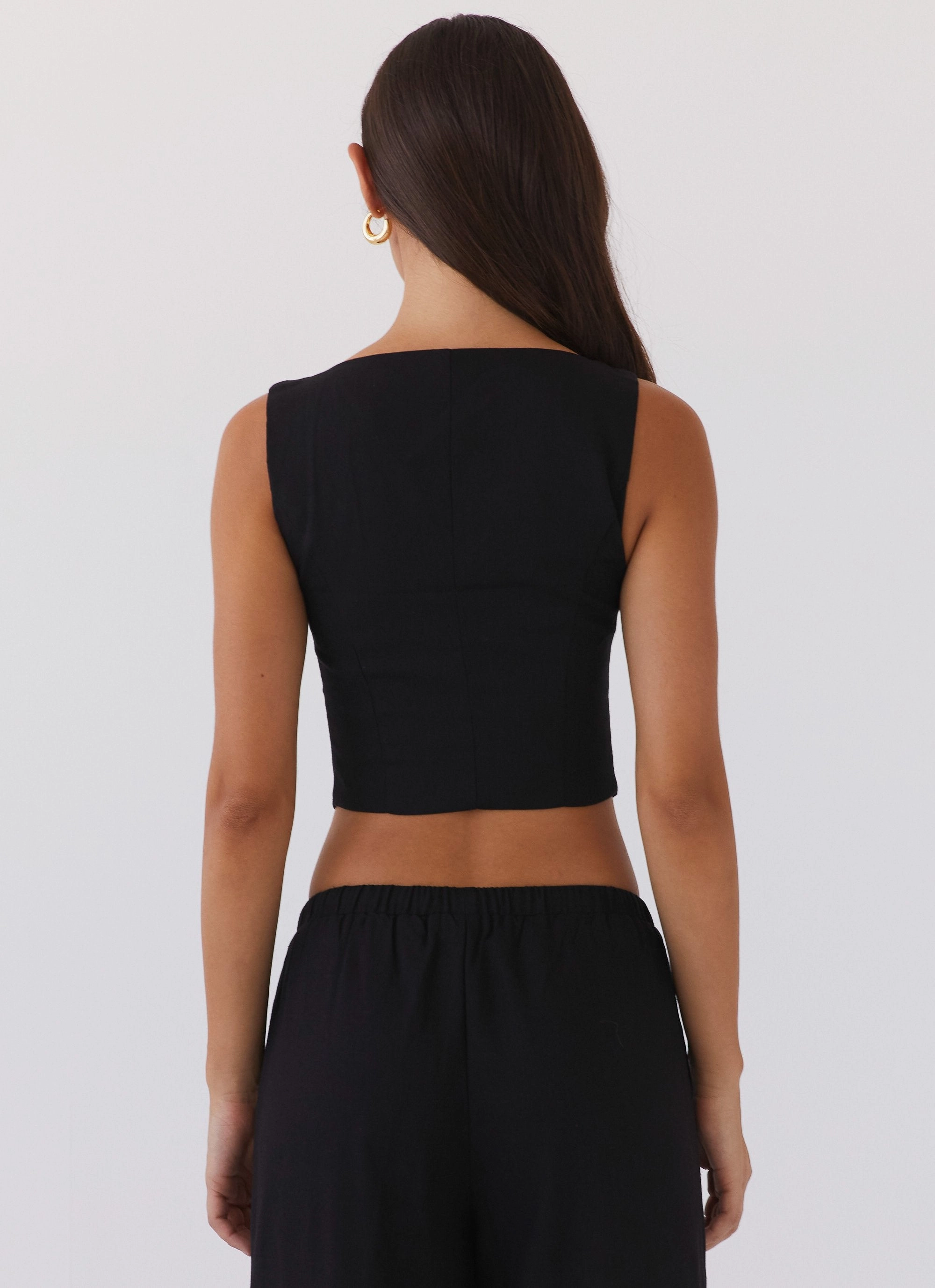Take Me Away Corset Top - Black Minimalist Silhouette Cut