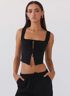 LowMaintenanceFabric Flexible Cuffs Take Me Away Corset Top - Black