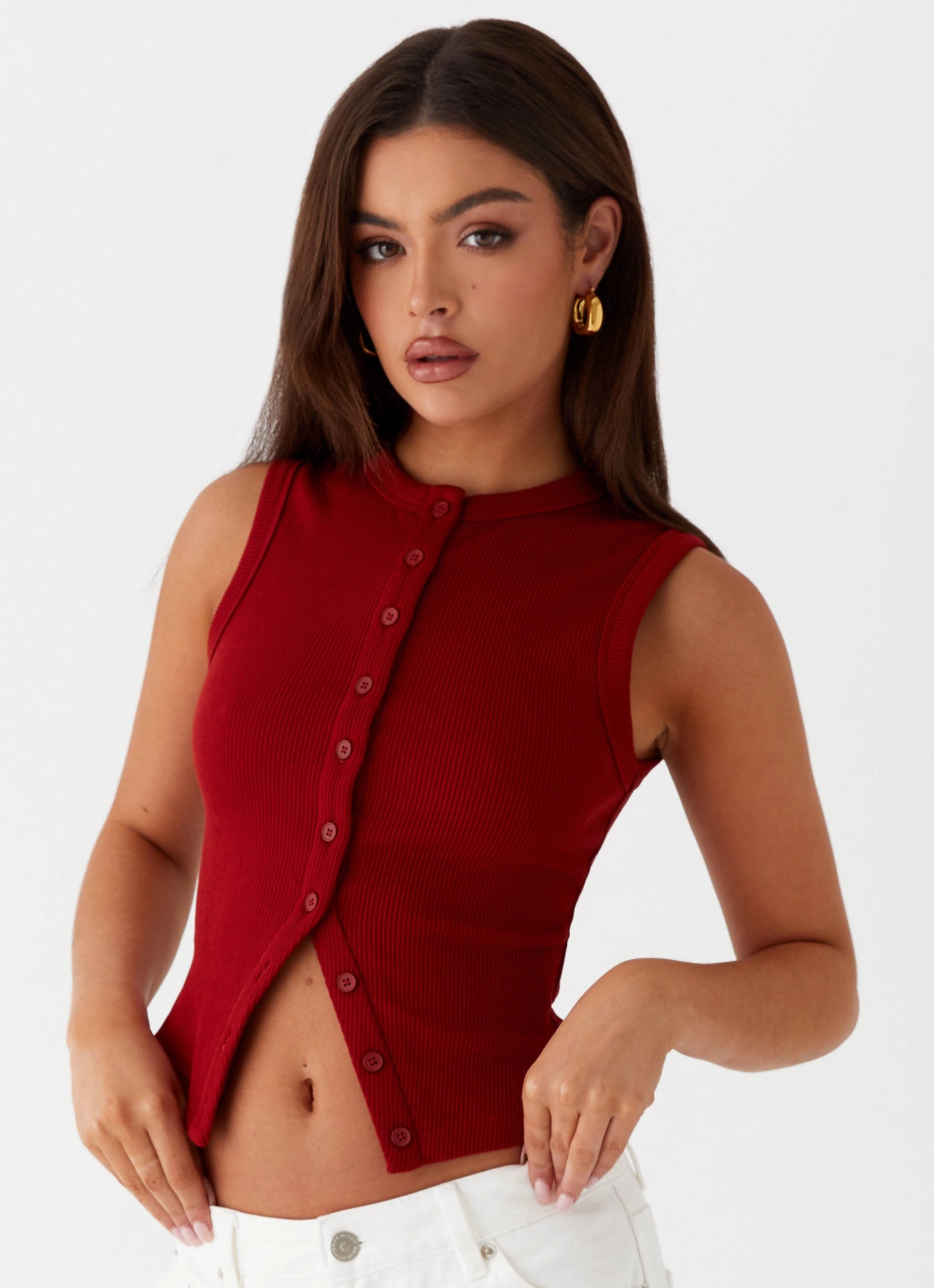 Blair Buttoned Tank Top - Ribbed Knit Activewear Top Casual dress