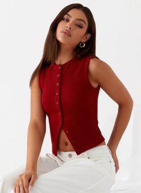 Tagless Design Blair Buttoned Tank Top - Ribbed Knit