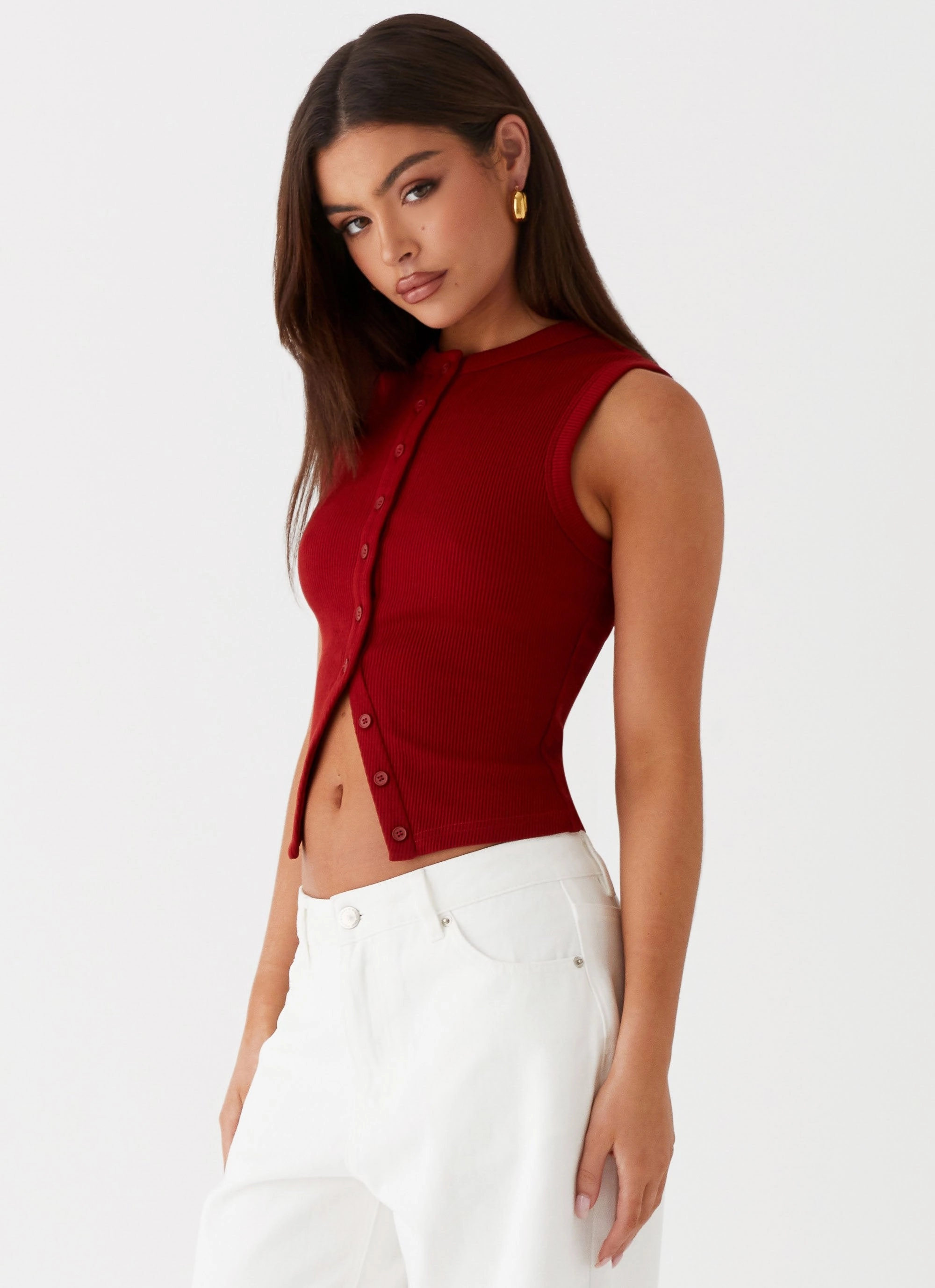 Blair Buttoned Tank Top - Ribbed Knit Versatile Layering Basic Tee