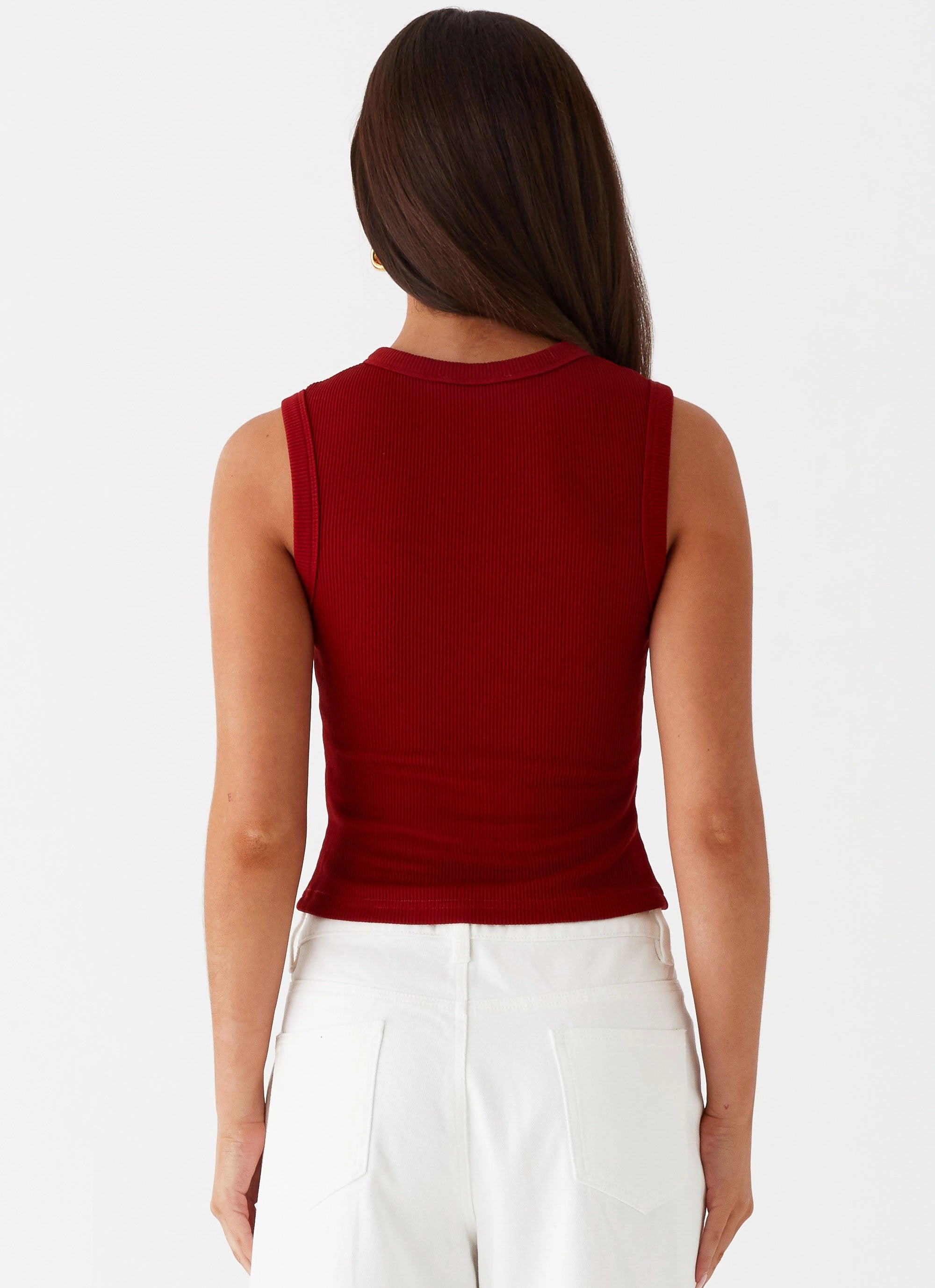 Sporty Blouse Stylish Tank Blair Buttoned Tank Top - Ribbed Knit