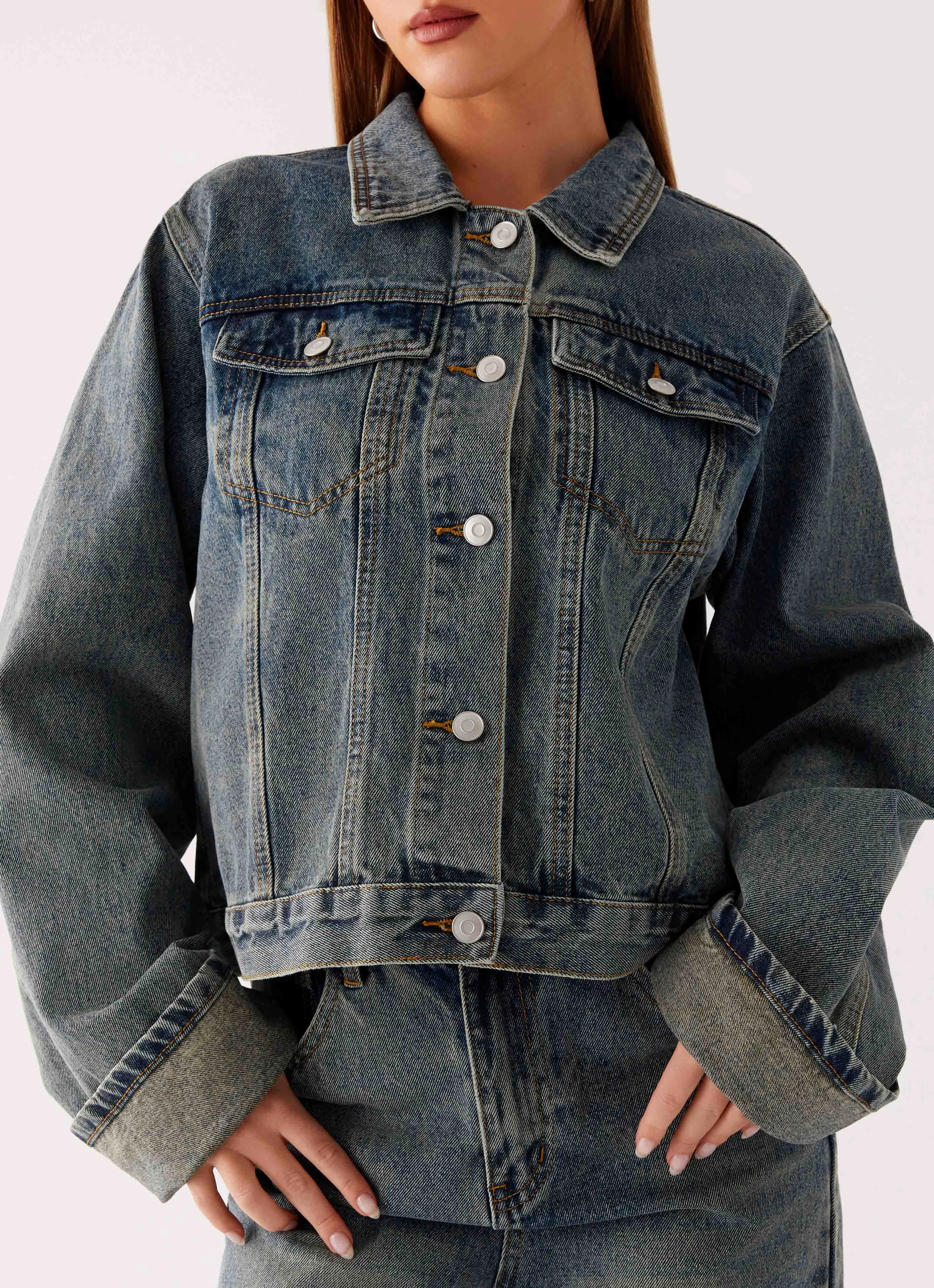 Back Again Oversized Denim Jacket - Dirty Wash Cotton Twill