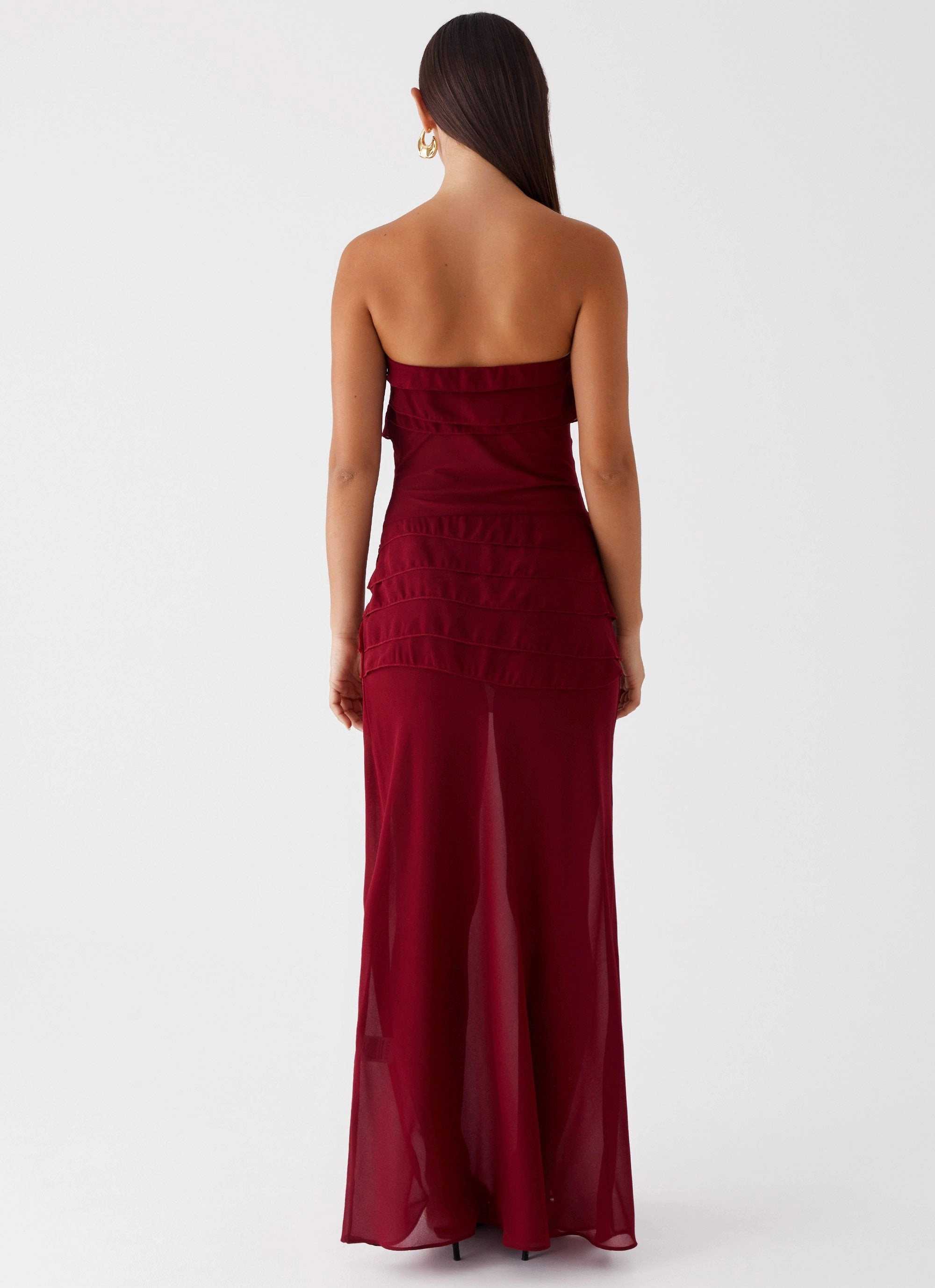 Gathered Skirt Into The Night Maxi Dress - Cherry Red
