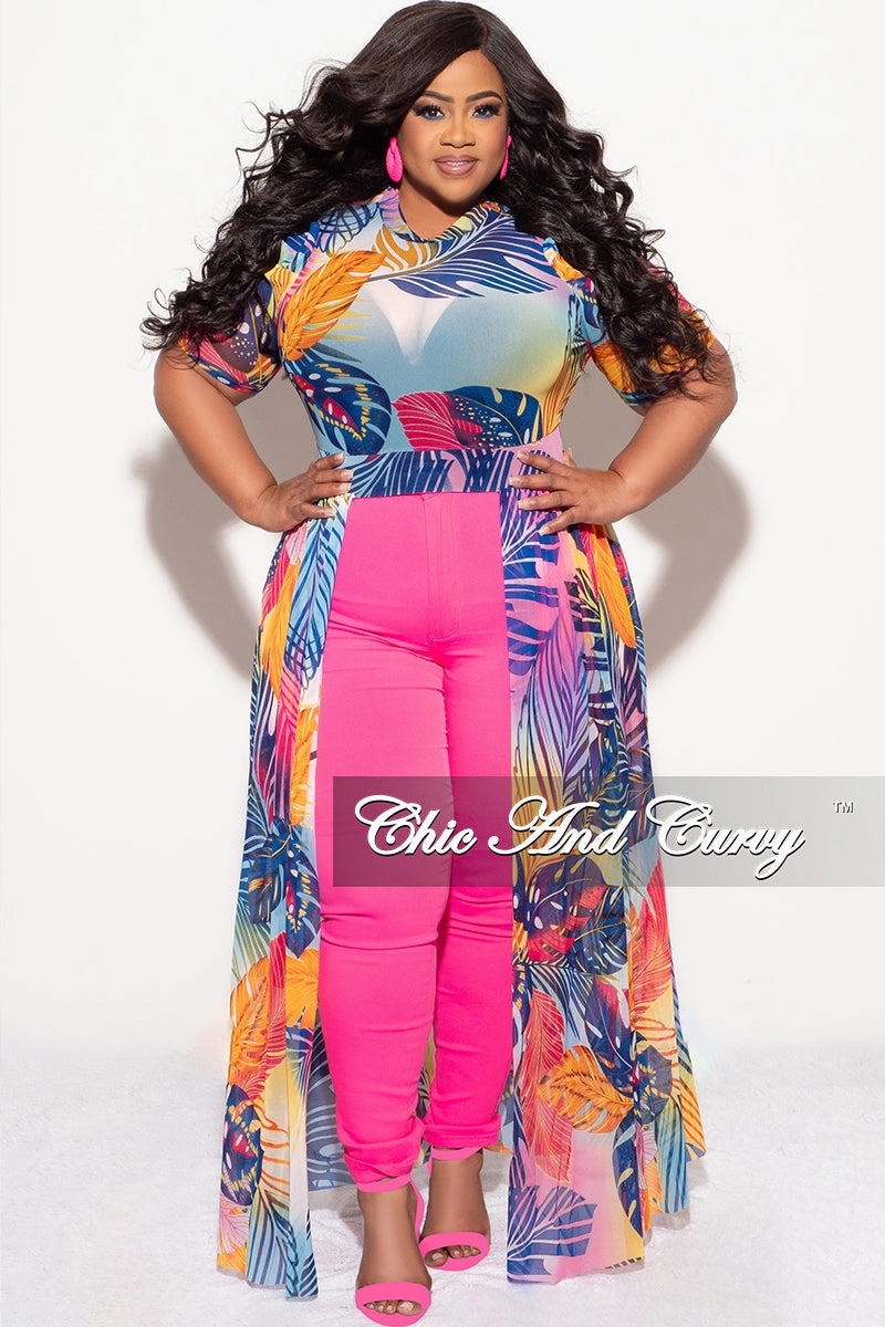 Stay Dry Outdoor Activity Final Sale Plus Size Mesh Top with Train in Multi Color Leaf Print