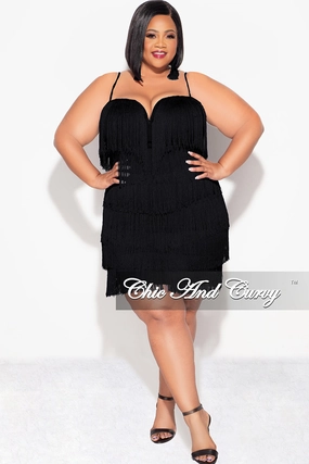 Final Sale Plus Size Spaghetti Strap BodyCon Fringe Dress in Black AthleisureInspired Relaxed Sweatshirt