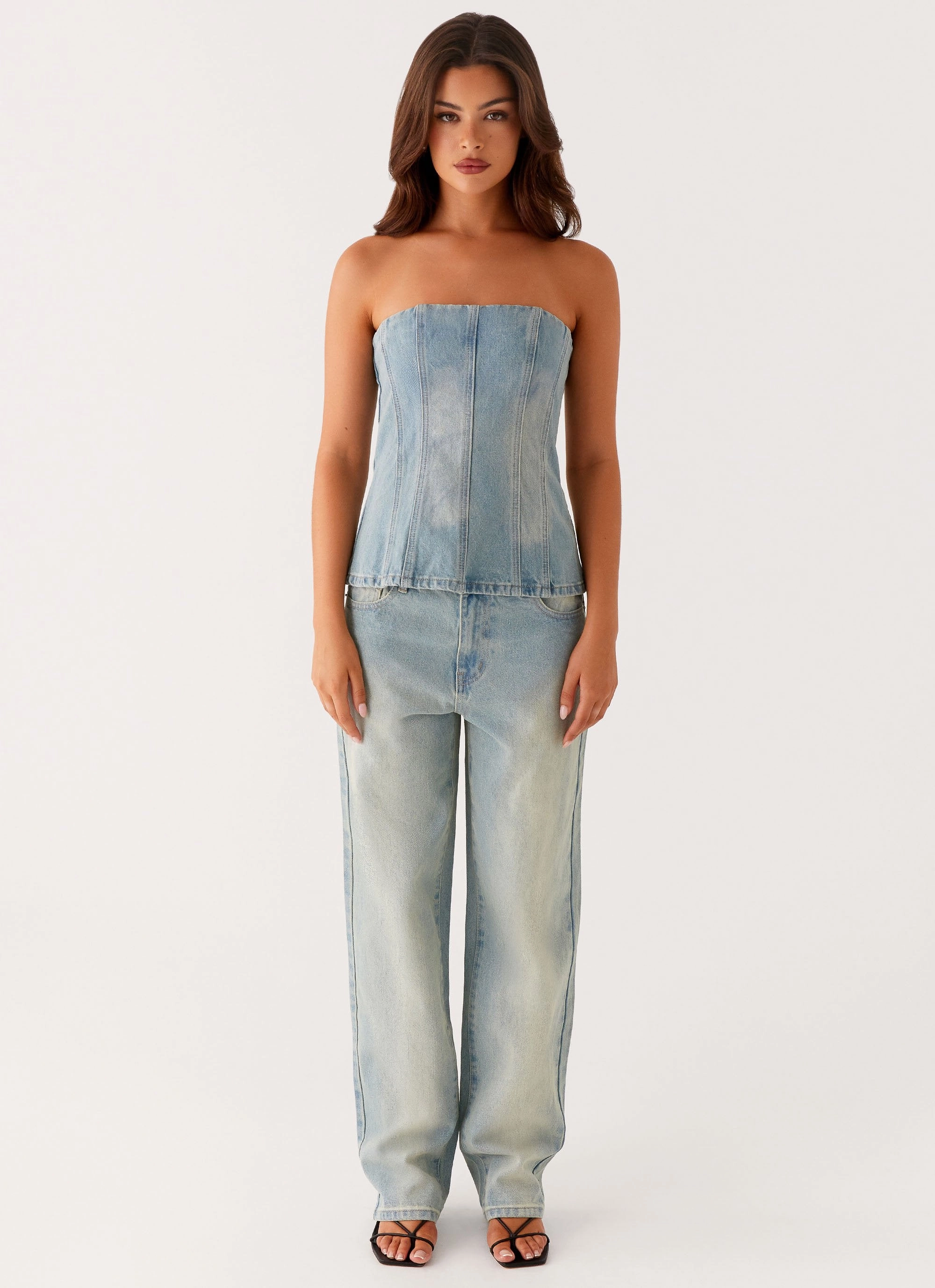 Lightweight Versatile Layering Vino Strapless Denim Top - Vintage Denim