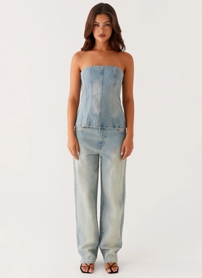 Lightweight Versatile Layering Vino Strapless Denim Top - Vintage Denim