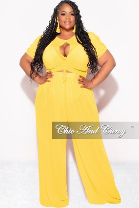 Soft Design Final Sale Plus Size Mesh 3pc Set Top, Bralette, & Pant with Briefs in Yellow