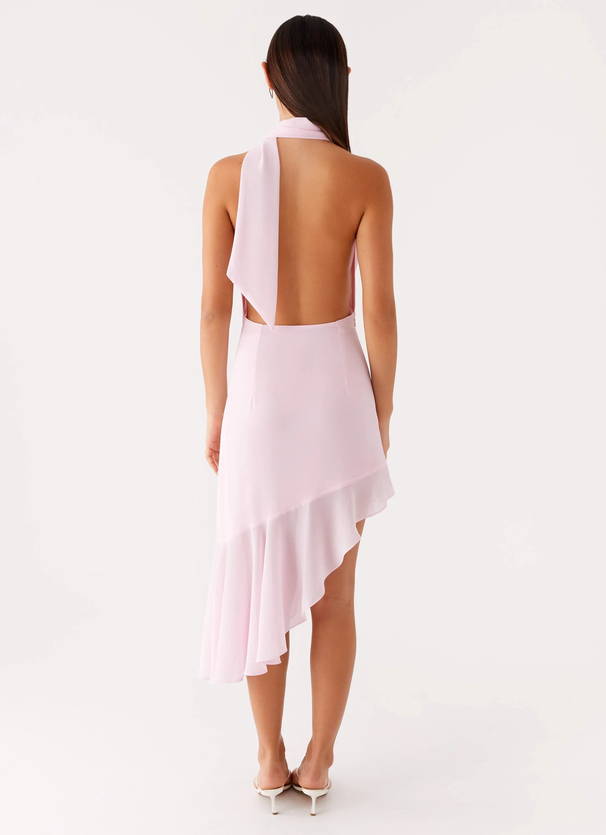Mesh-Detail Layna Scarf Midi Dress - Pink
