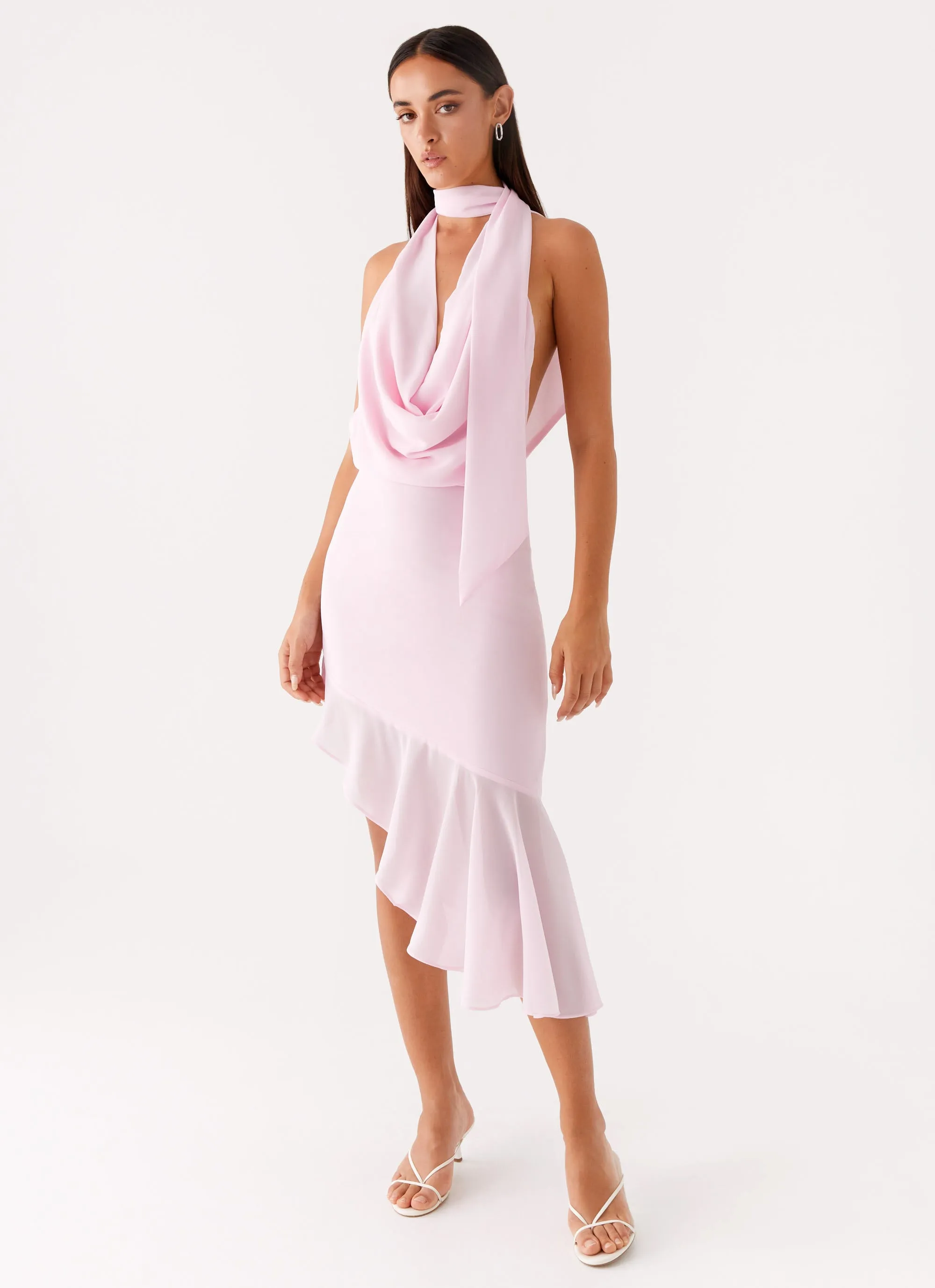 Layna Scarf Midi Dress - Pink Relaxed-fit maxi dress Sleek Drape