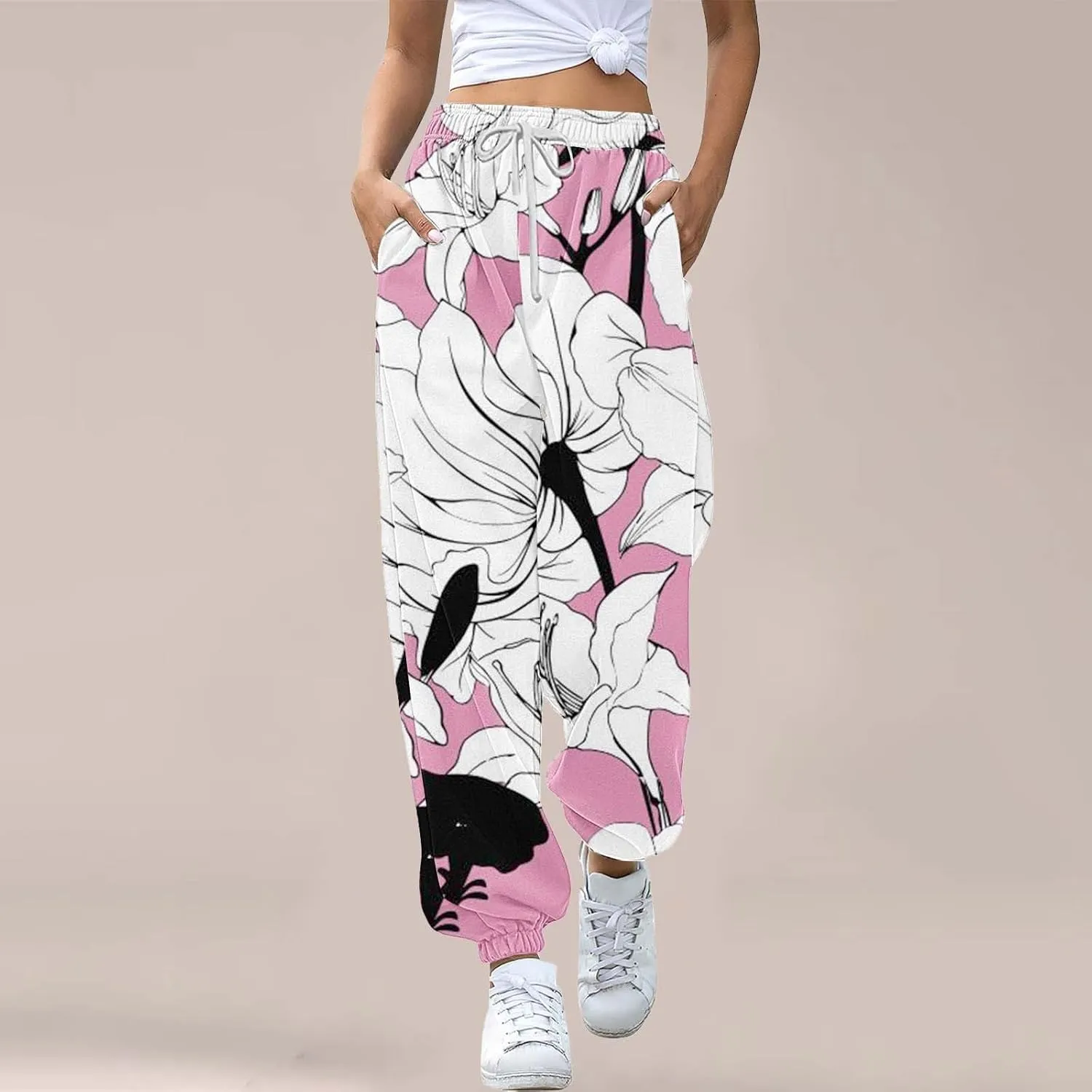 LCMTWX Baggy Sweatpants Joggers Pants Workout High Waisted Yoga Pants with Pockets Womens Black Jogger Pants Black Jogger