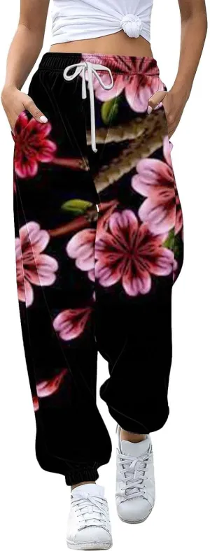 LCMTWX Baggy Sweatpants Joggers Pants Workout High Waisted Yoga Pants with Pockets Womens Black Jogger Pants Black Jogger