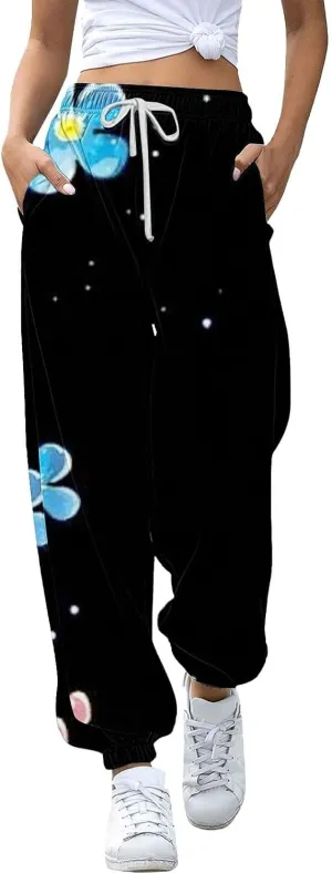 LCMTWX Baggy Sweatpants Joggers Pants Workout High Waisted Yoga Pants with Pockets Womens Black Jogger Pants Black Jogger
