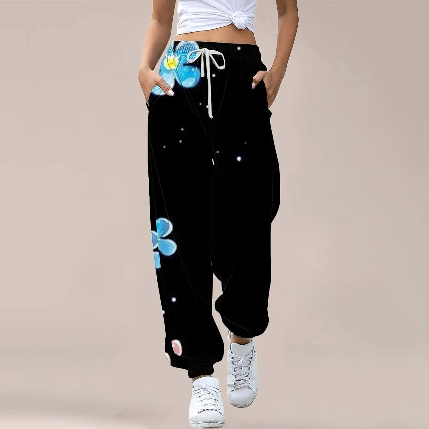 LCMTWX Baggy Sweatpants Joggers Pants Workout High Waisted Yoga Pants with Pockets Womens Black Jogger Pants Black Jogger