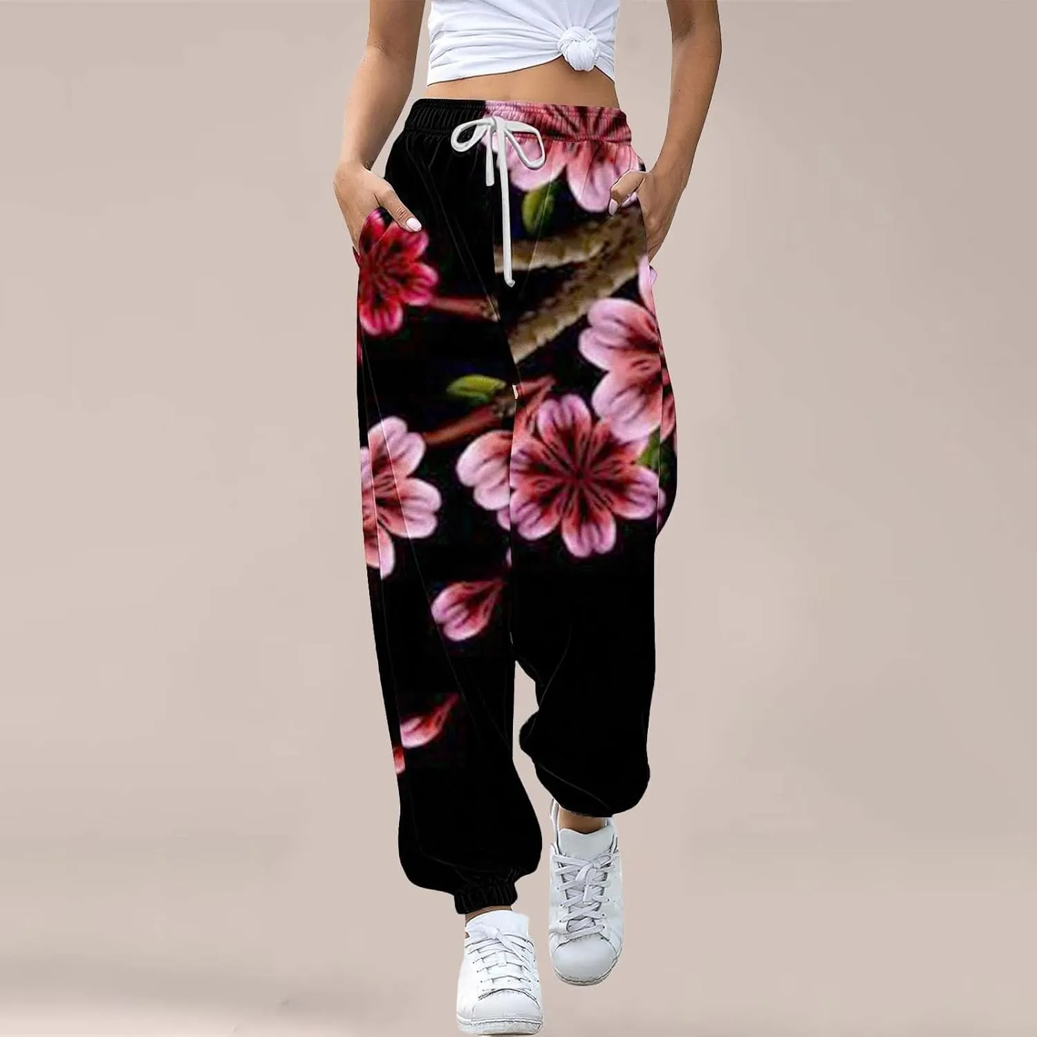 LCMTWX Baggy Sweatpants Joggers Pants Workout High Waisted Yoga Pants with Pockets Womens Black Jogger Pants Black Jogger