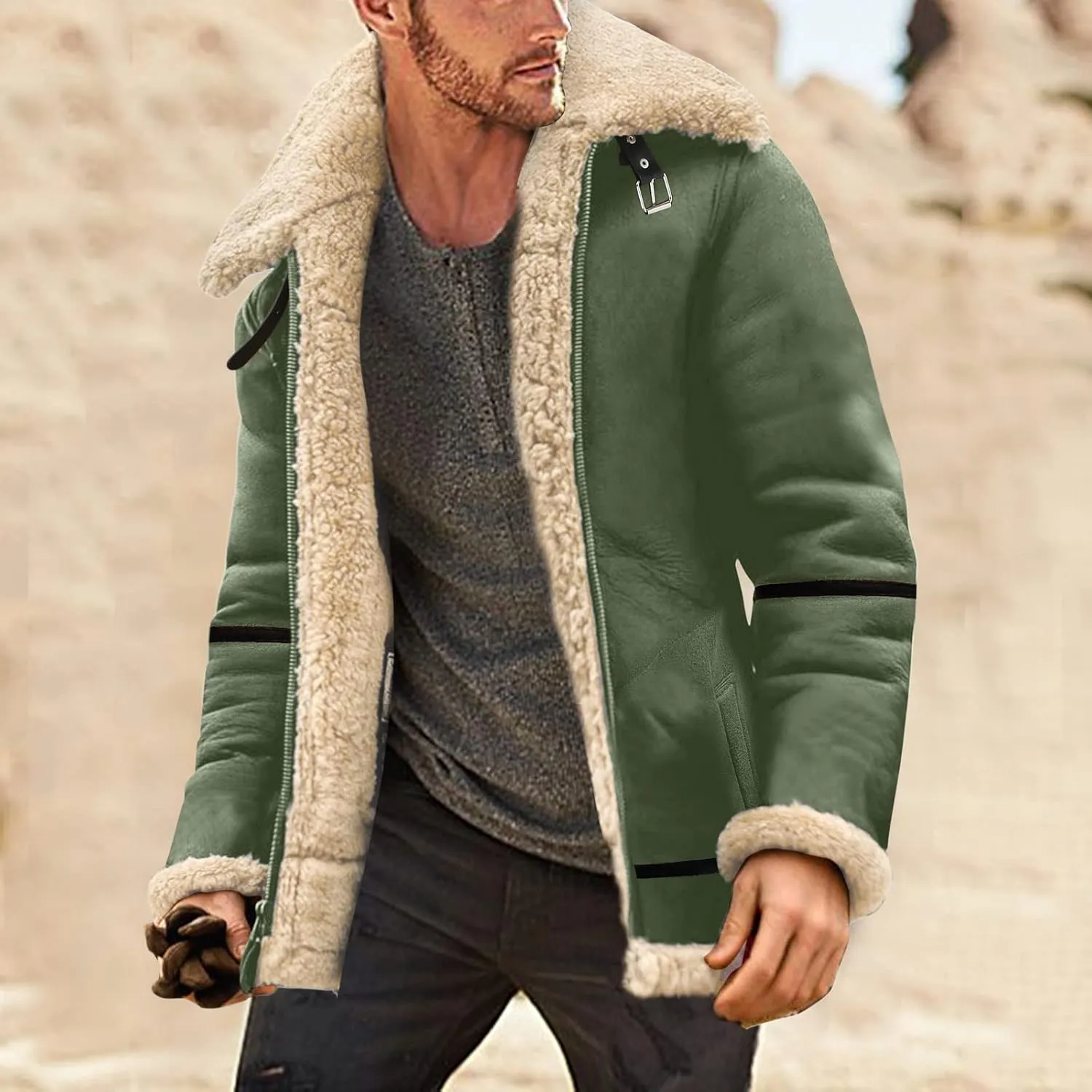 LCMTWX Mens Jackets And Winter Outerwear Single-breasted Solid Color Lapel Long Sleeve Coat Cardigan Plush Long Coat