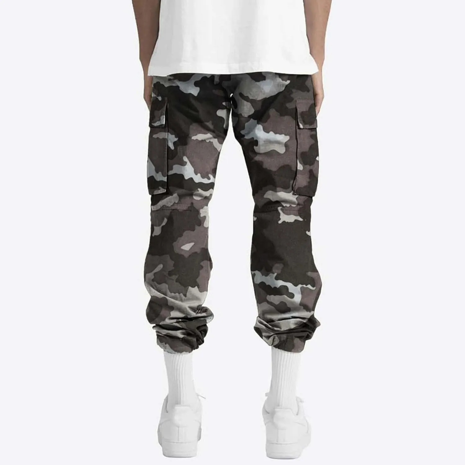 LCMTWX Sweat Pants Camouflage Print Cargo Pants Drawstring Stretch Elastic Waist Tapered Pants with Pockets Mens Elastic