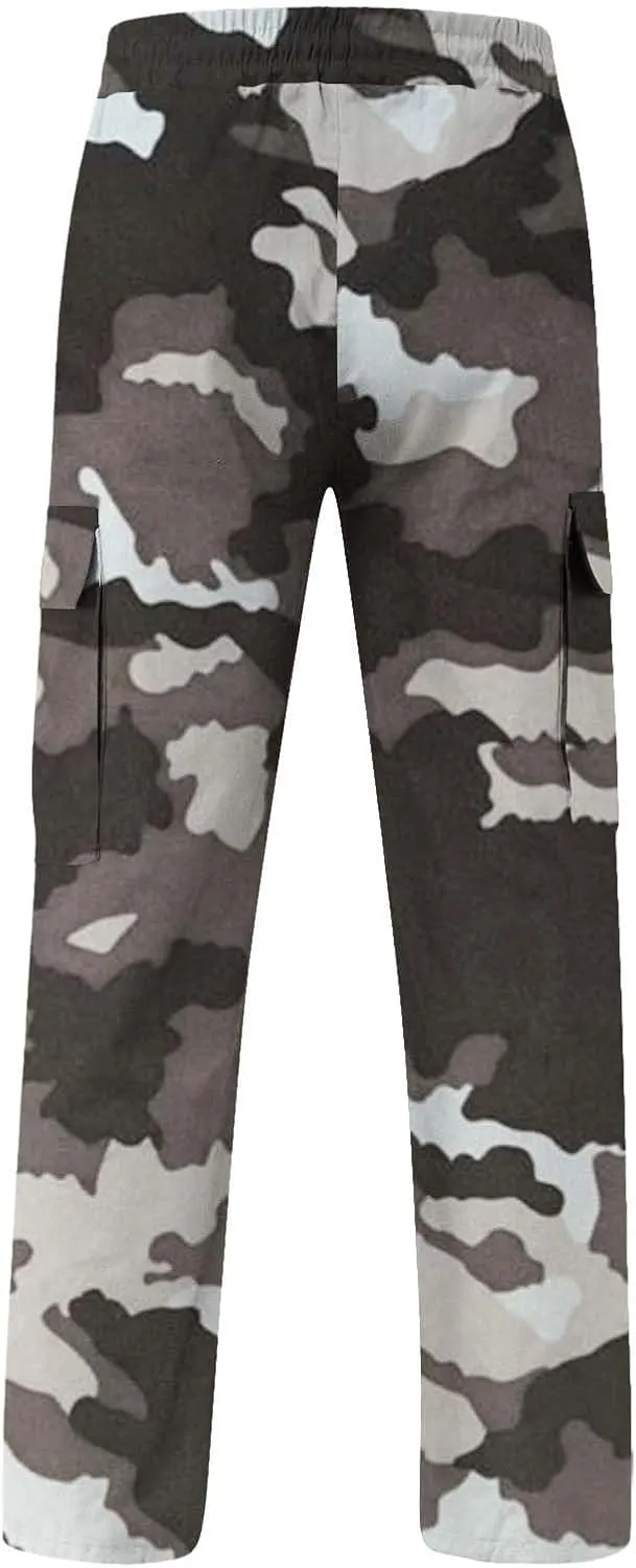 LCMTWX Sweat Pants Camouflage Print Cargo Pants Drawstring Stretch Elastic Waist Tapered Pants with Pockets Mens Elastic
