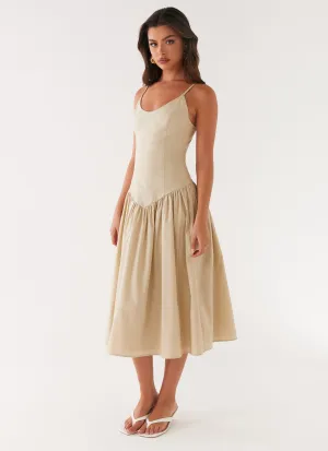Muted Tones Cool Undertone Azalea Midi Dress - Beige