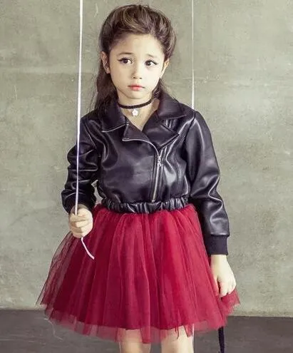 Leather Jacket With Short Sequins Princess Dress - GlamzLife