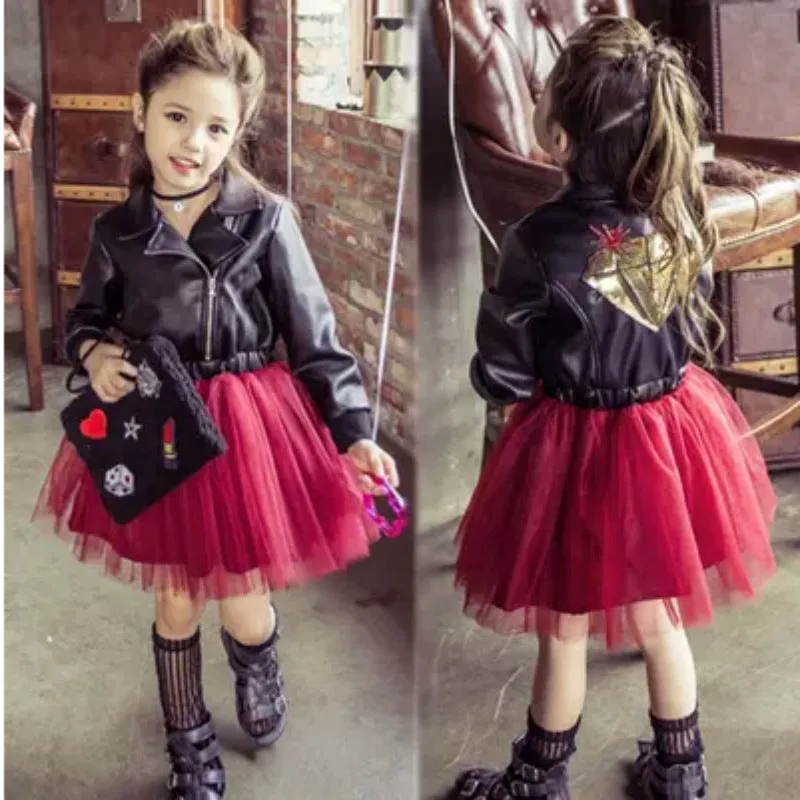Leather Jacket With Short Sequins Princess Dress - GlamzLife