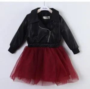 Leather Jacket With Short Sequins Princess Dress - GlamzLife