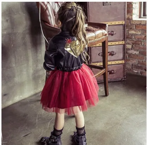 Leather Jacket With Short Sequins Princess Dress - GlamzLife