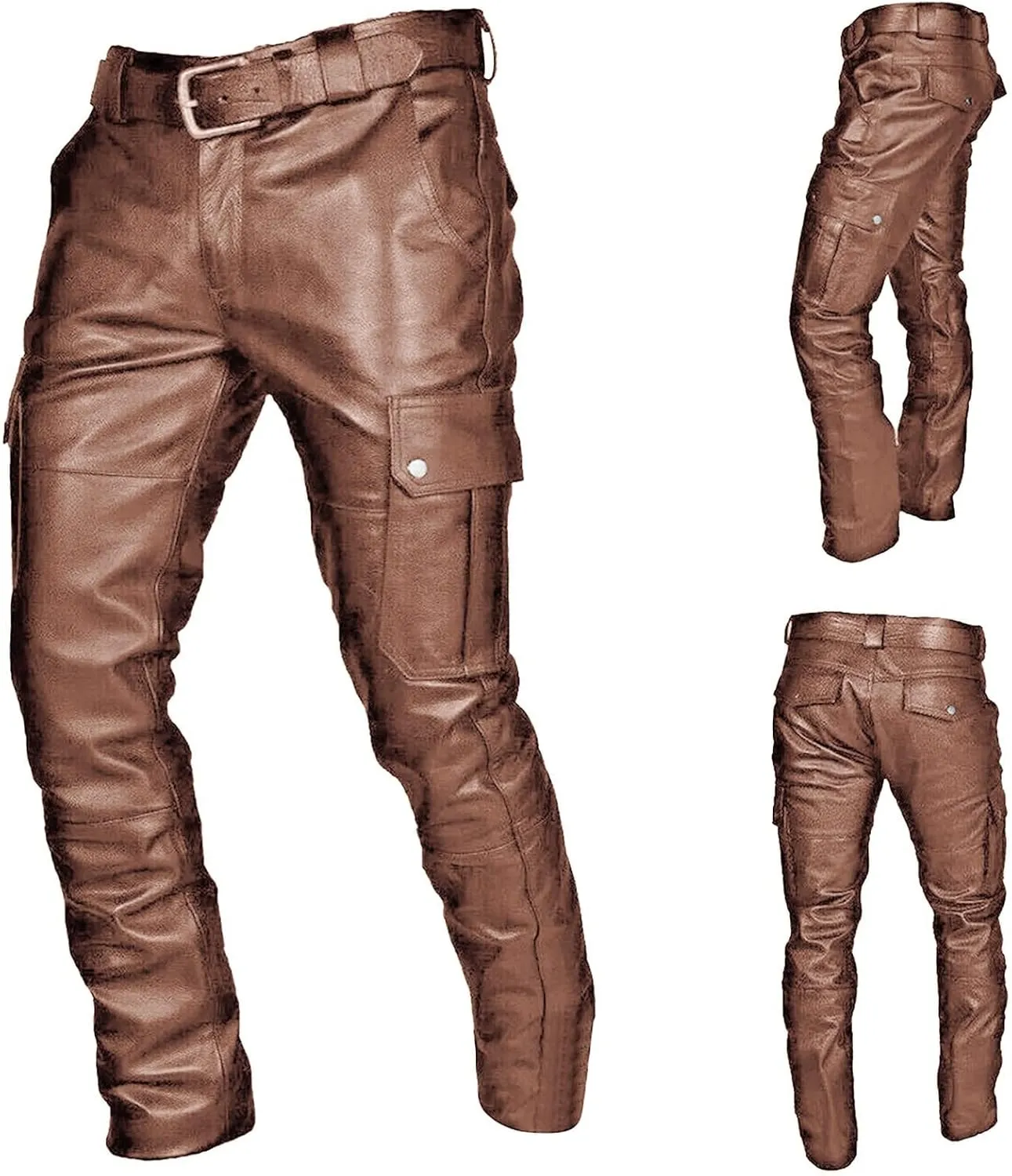 Leather Pants for Men Baggy Goth Sweatpants with Cargo Pockets Slim Skinny Faux Leather Pants Trousers