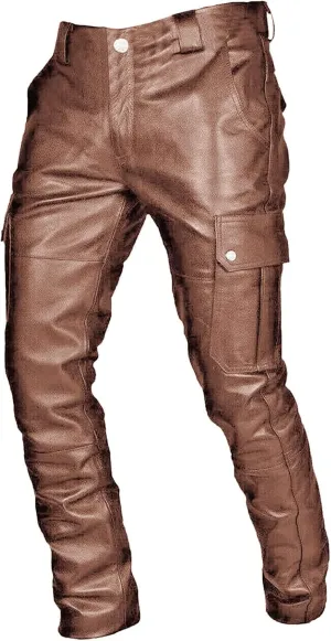 Leather Pants for Men Baggy Goth Sweatpants with Cargo Pockets Slim Skinny Faux Leather Pants Trousers
