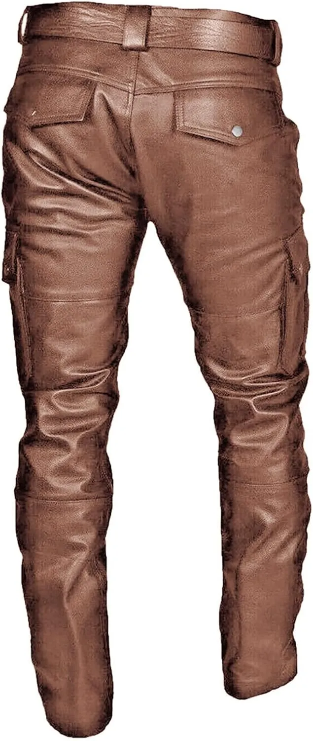 Leather Pants for Men Baggy Goth Sweatpants with Cargo Pockets Slim Skinny Faux Leather Pants Trousers