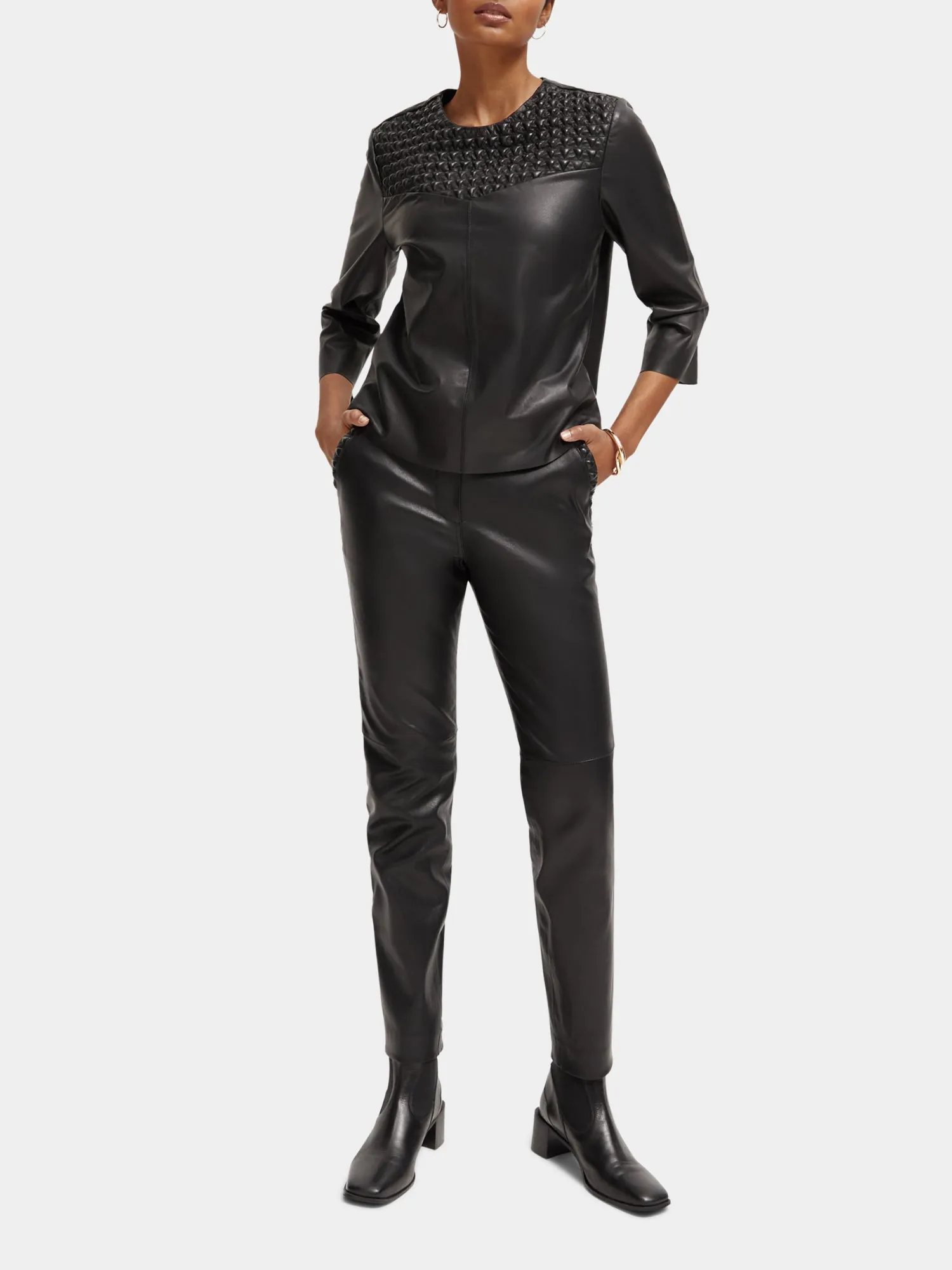 Leather slim fit biker pants