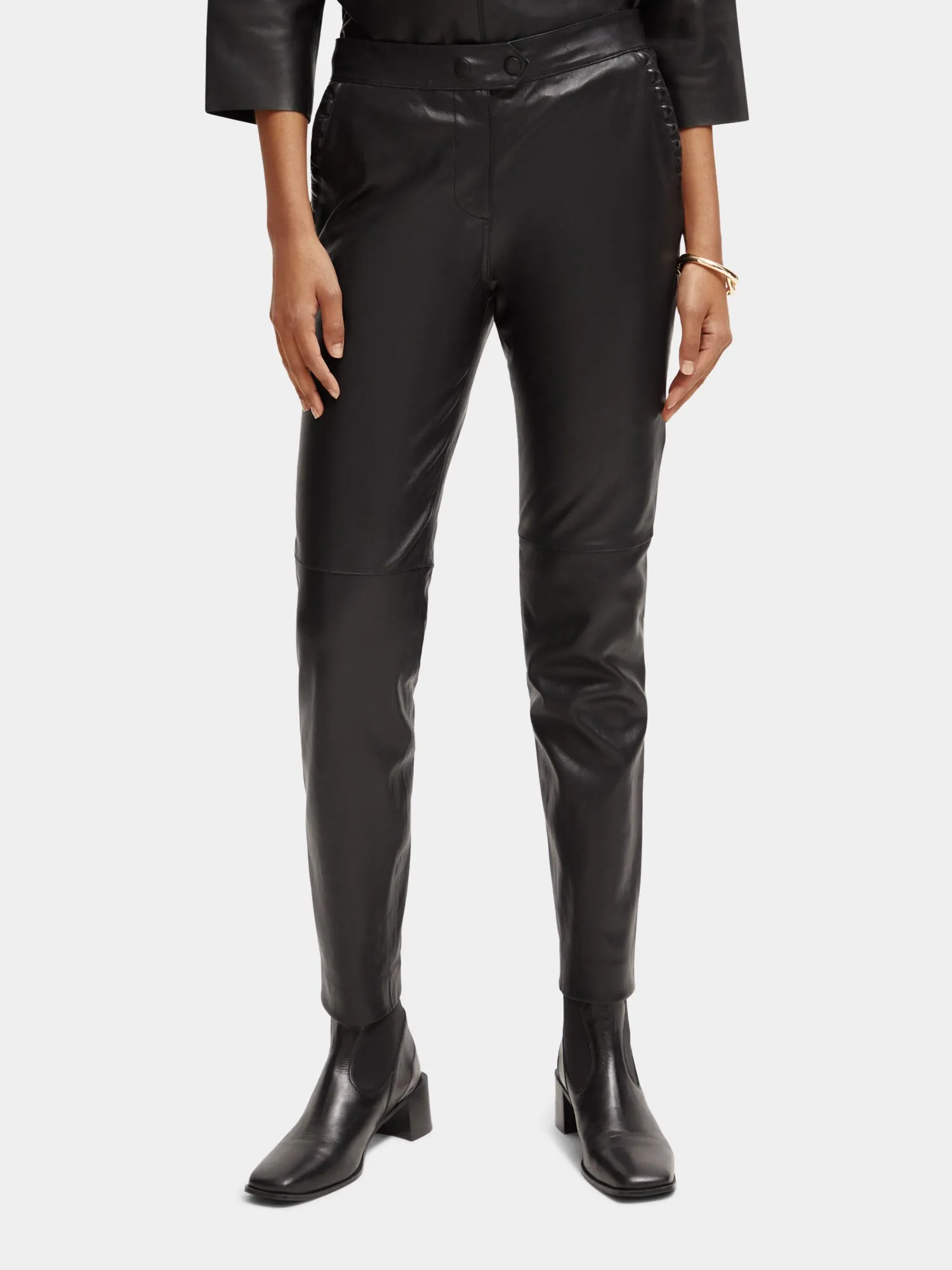 Leather slim fit biker pants