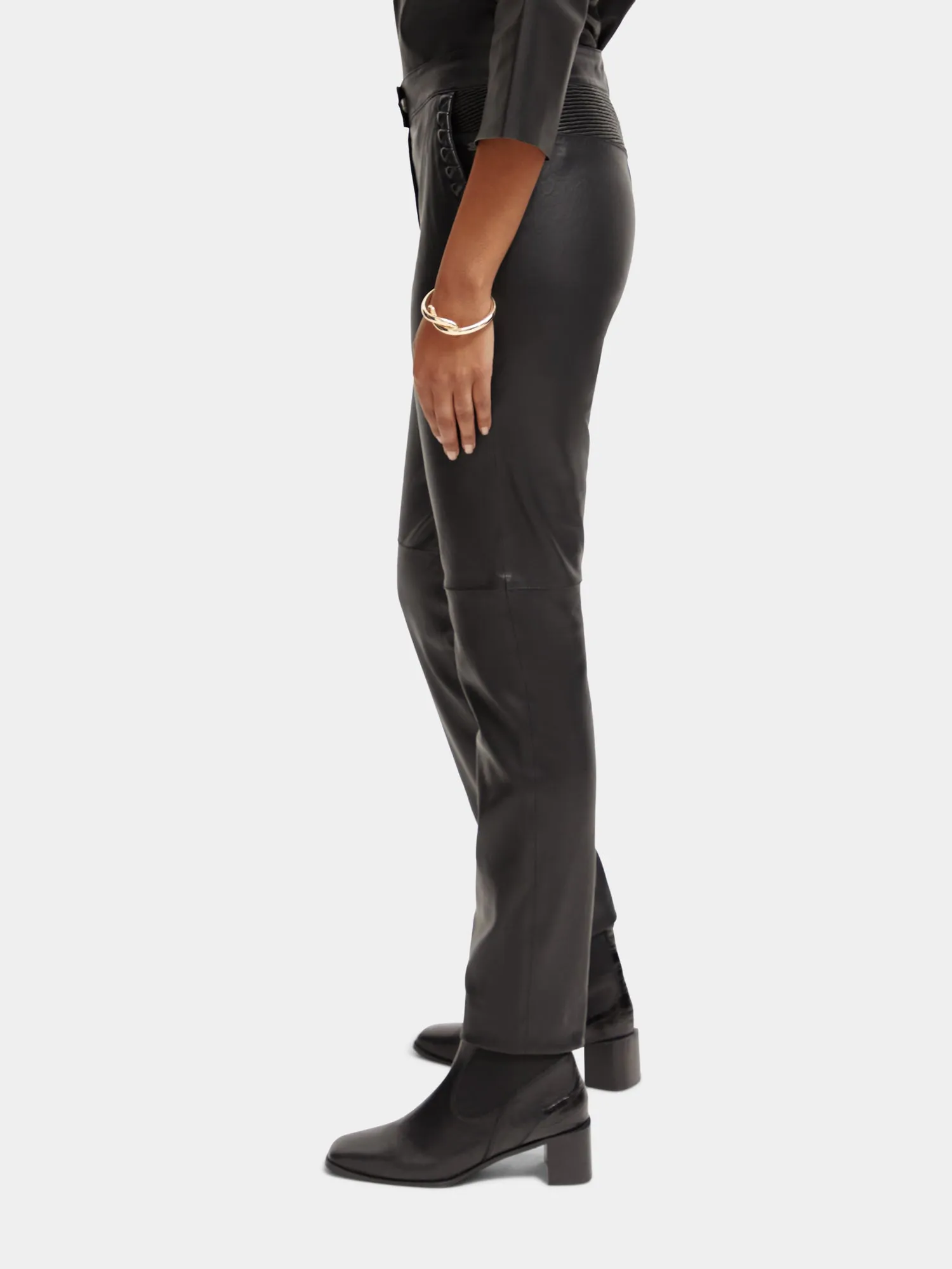 Leather slim fit biker pants