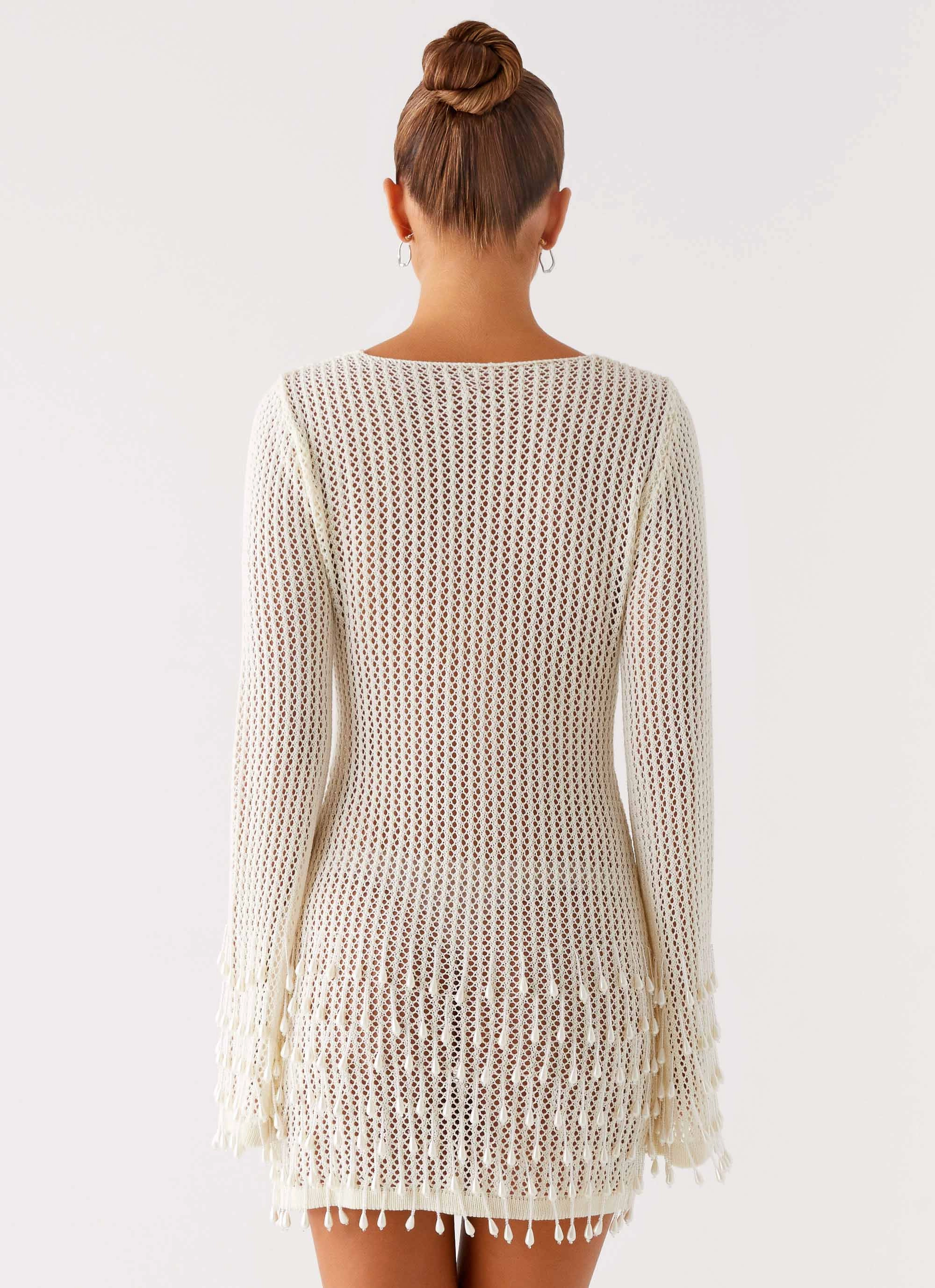 Majestic Beaded Crochet Mini Dress - Ivory Layered Comfort Wear