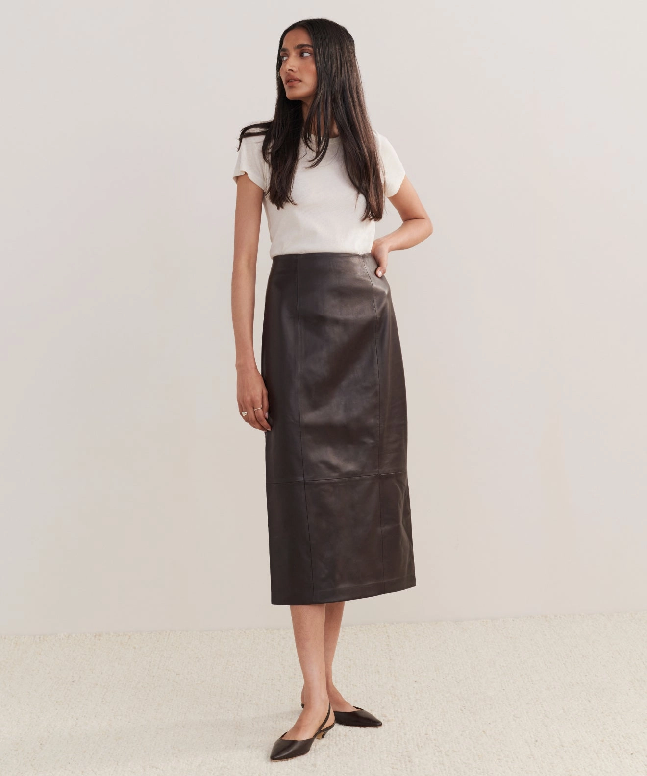 Contoured Panel Design Stay Cool Leather Sienna Skirt