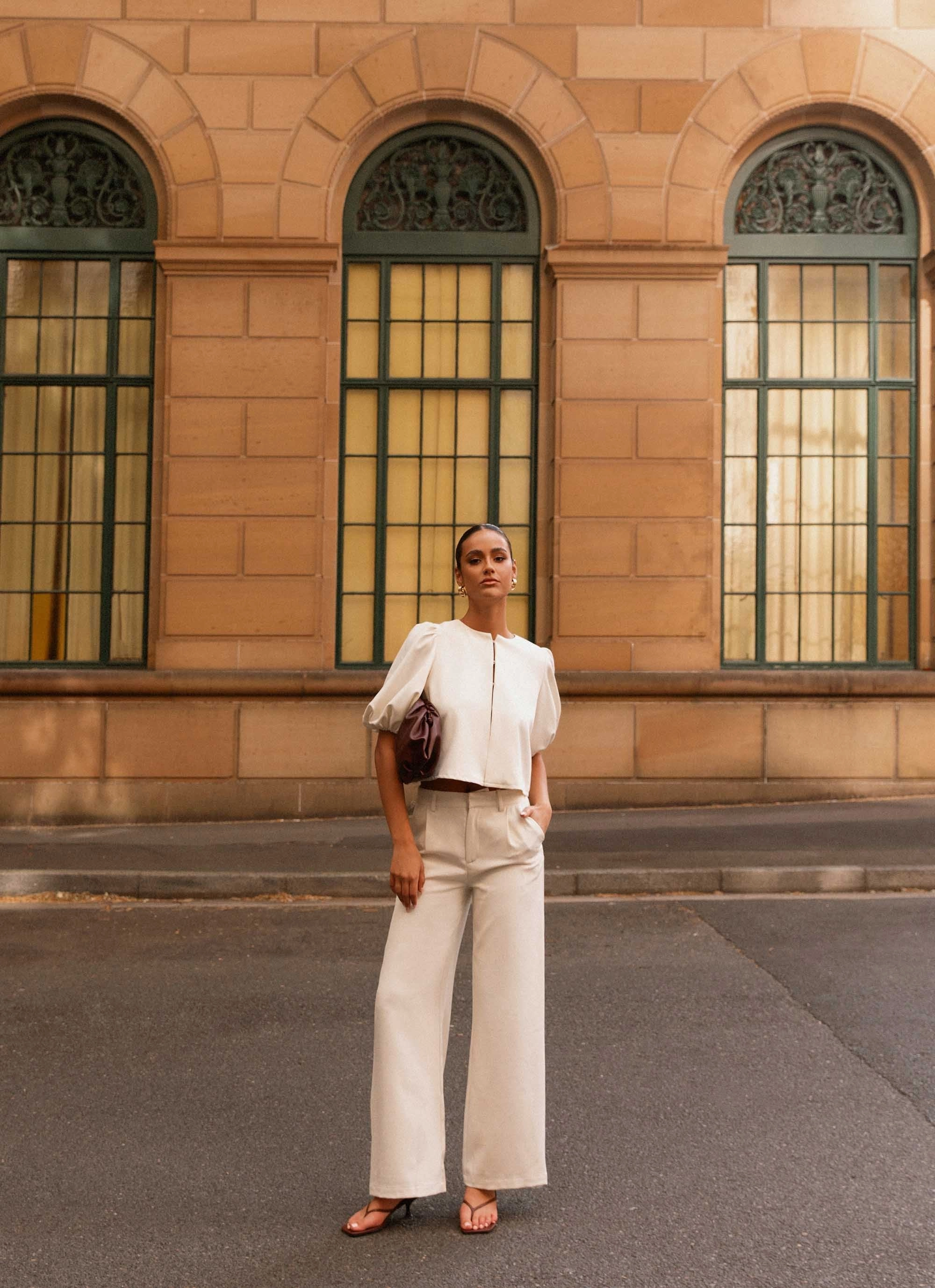 Twill Weave Texture Leila Suiting Pants - Ivory
