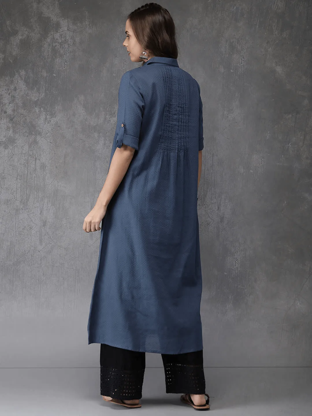 Lemon Tart Clothing LTK11 Pintuck Detail Cotton Kurti - Blue