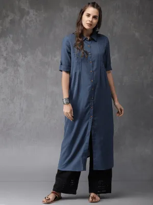 Lemon Tart Clothing LTK11 Pintuck Detail Cotton Kurti - Blue