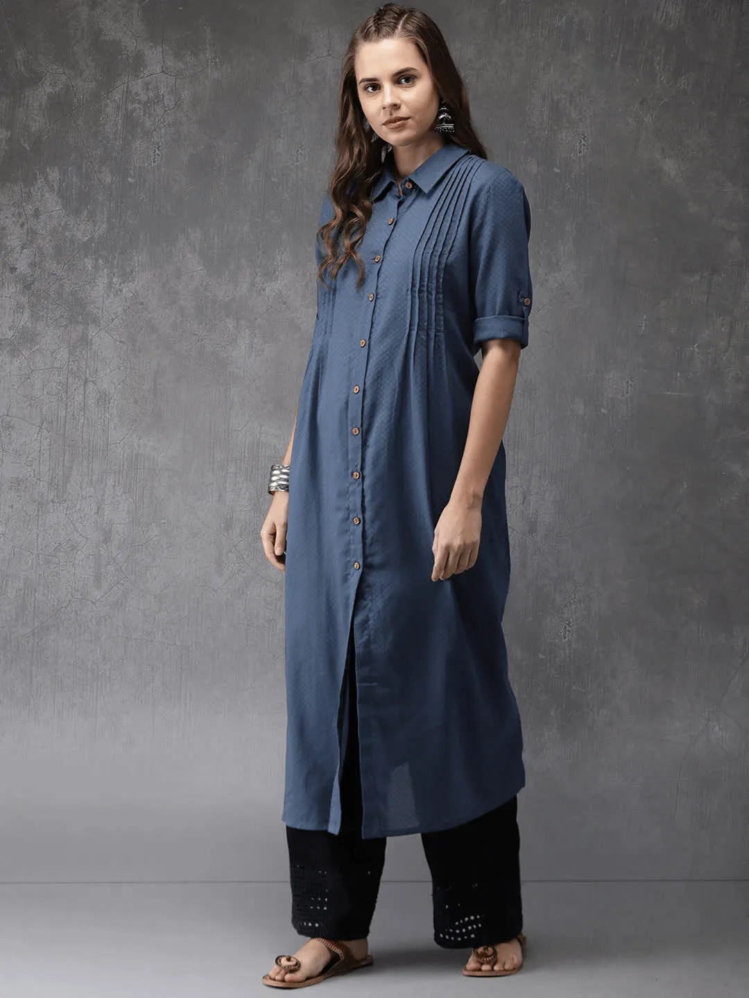 Lemon Tart Clothing LTK11 Pintuck Detail Cotton Kurti - Blue