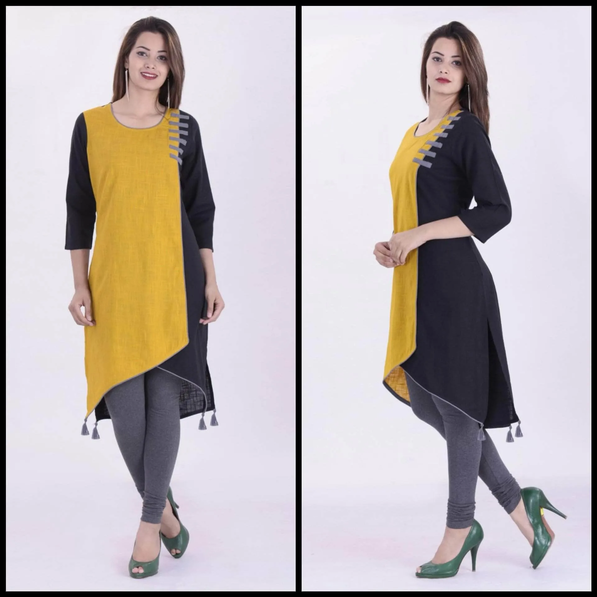 Lemon Tart Clothing LTK110 Color Block Button Detail Stitched Kurti - YB